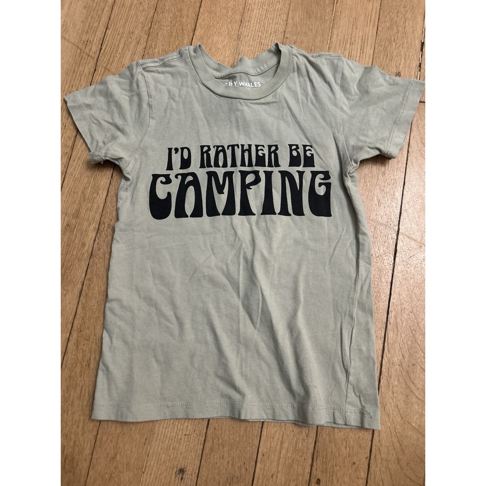 Tiny Whales "I'd Rather Be Camping"  Green T-shirt Kids Size 6